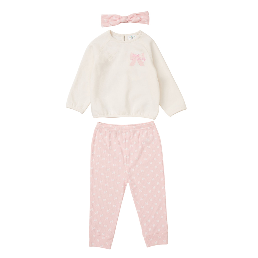 Lily & Jack - 3pc-Set - Baby Girl Sweatshirt With Jogger - Pink/White