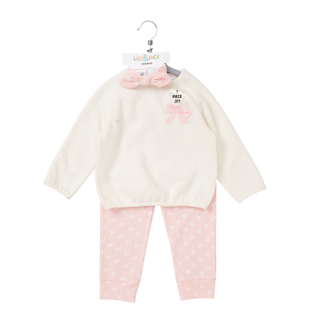 Lily & Jack - 3pc-Set - Baby Girl Sweatshirt With Jogger - Pink/White