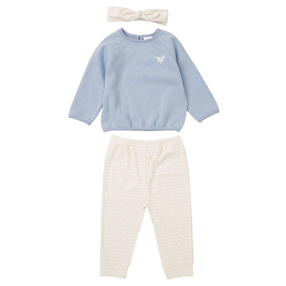 Lily & Jack - 3pc-Set - Baby Girl Sweatshirt With Jogger - Blue/White