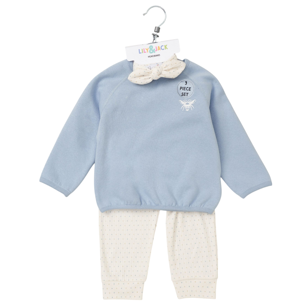 Lily & Jack - 3pc-Set - Baby Girl Sweatshirt With Jogger - Blue/White