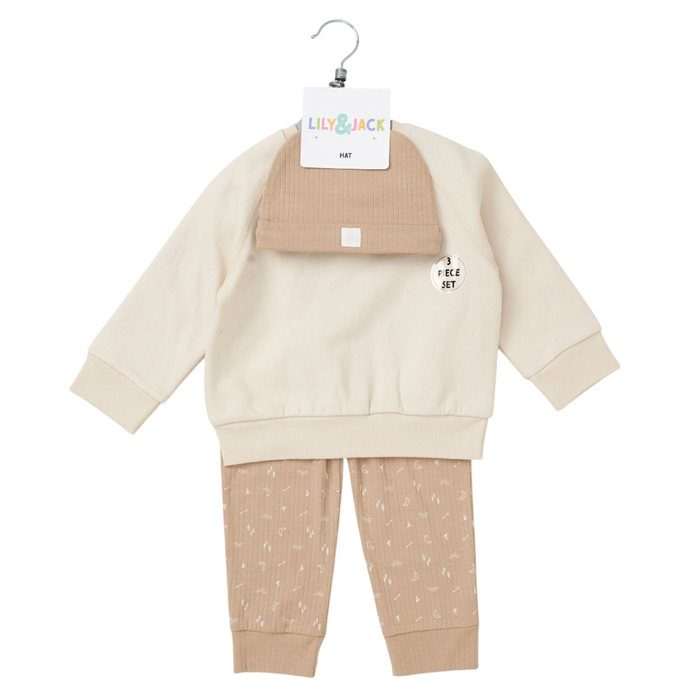 Lily & Jack - 3pc-Set - Baby Boy Sweatshirt With Jogger - Brown/Beige