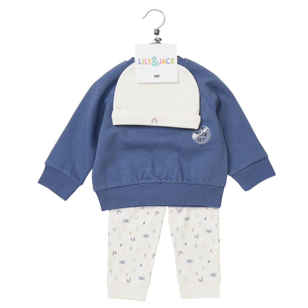 Lily & Jack - 3pc-Set - Baby Boy Sweatshirt With Jogger - Blue/White