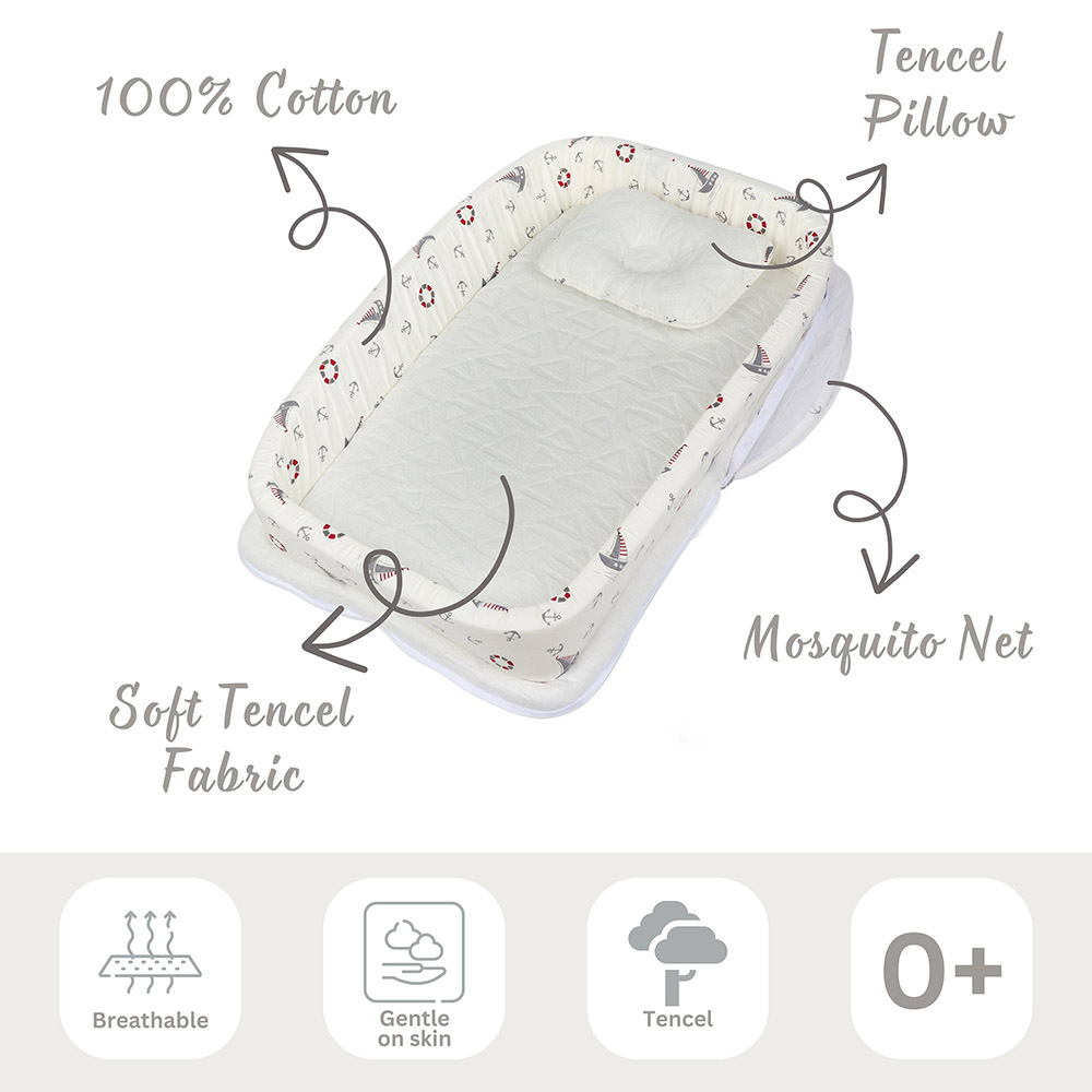 White&Grey Baby Bed With Soft Tencel Paddings - Boat