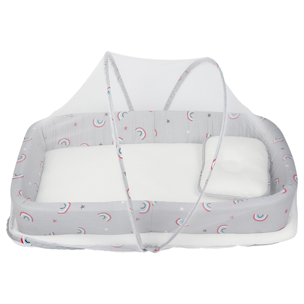 White&Grey - Baby Bed With Soft Tencel Padding - Rainbow