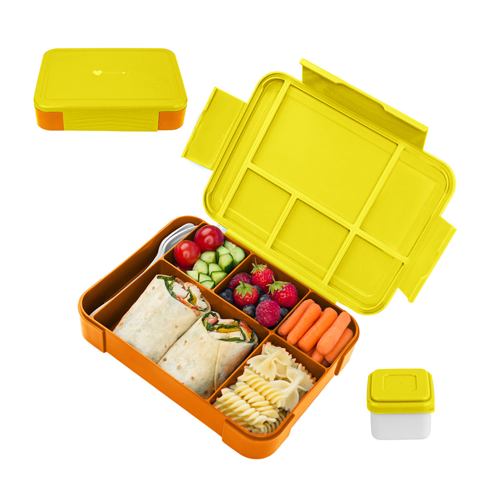 Mumfactory - 5 Compartment Lunch Box With Fork And Spoon - YelloWithOrange