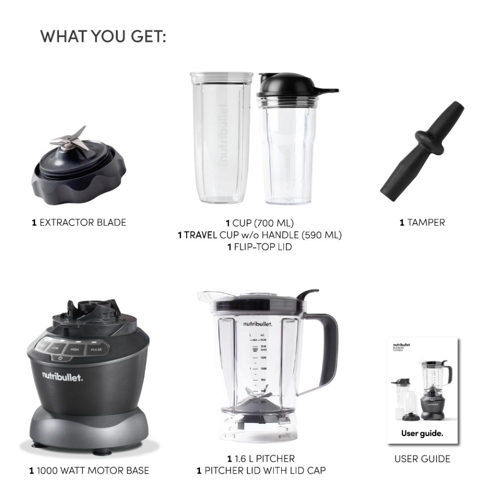 Nutribullet Full Size Blender + Combo , 7 Piece Set, Multi-Function High Speed Blender, 1000W