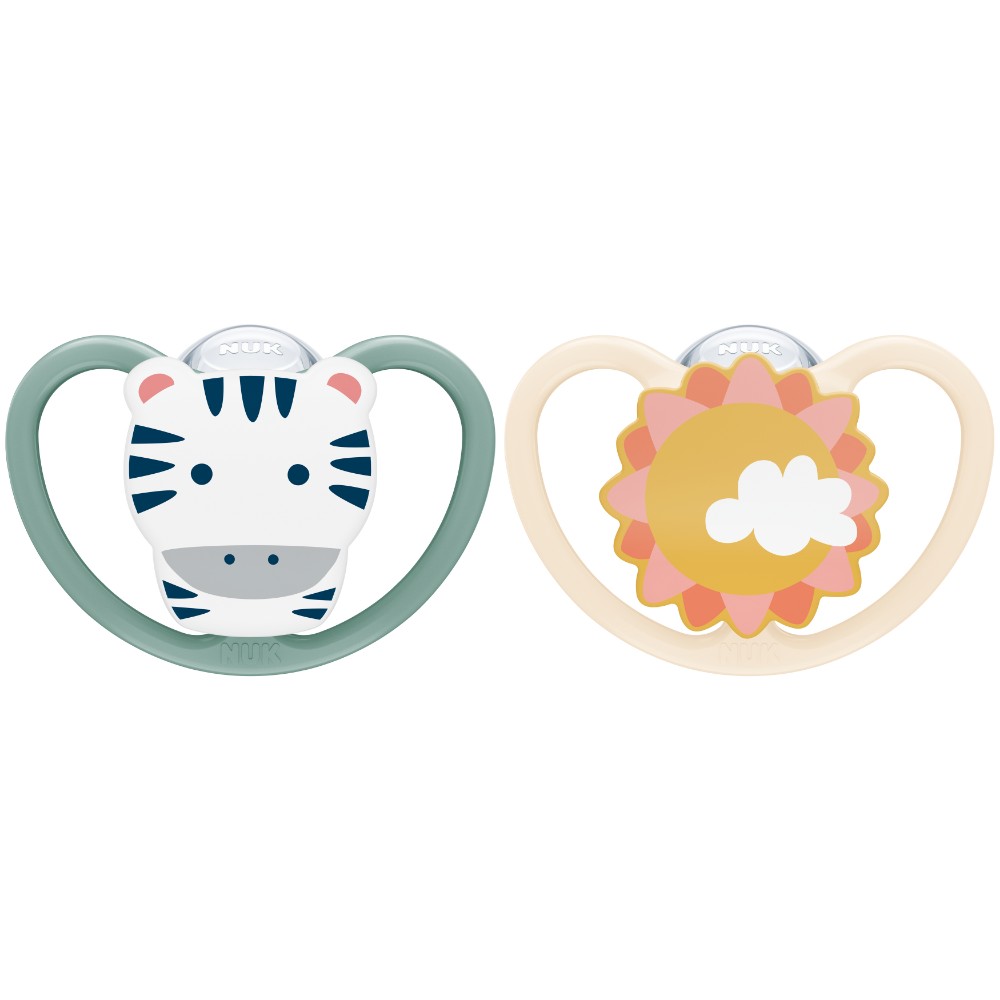 NUK - Animals Space Silicone Soother 6-18m 2pc - Cat & Sun