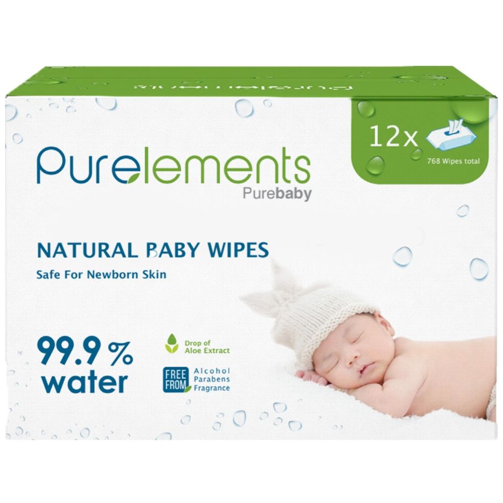 Purelements - 99.9% Aloe Water Wipes - Pack of 768 pcs for Newborn & Sensitive Skin