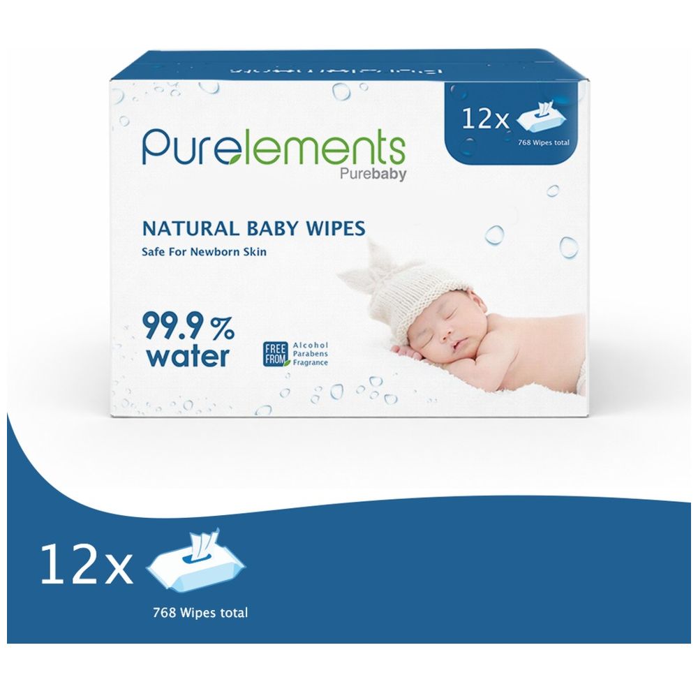 Purelements - 99.9% Waterwipes - Pack of 768 pcs for Newborn & Sensitive Skin