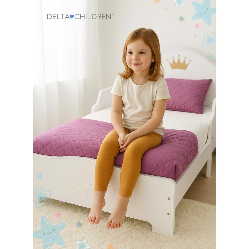 Delta Children - Princess Crown Toddler Bed - Pink & White Wooden Frame