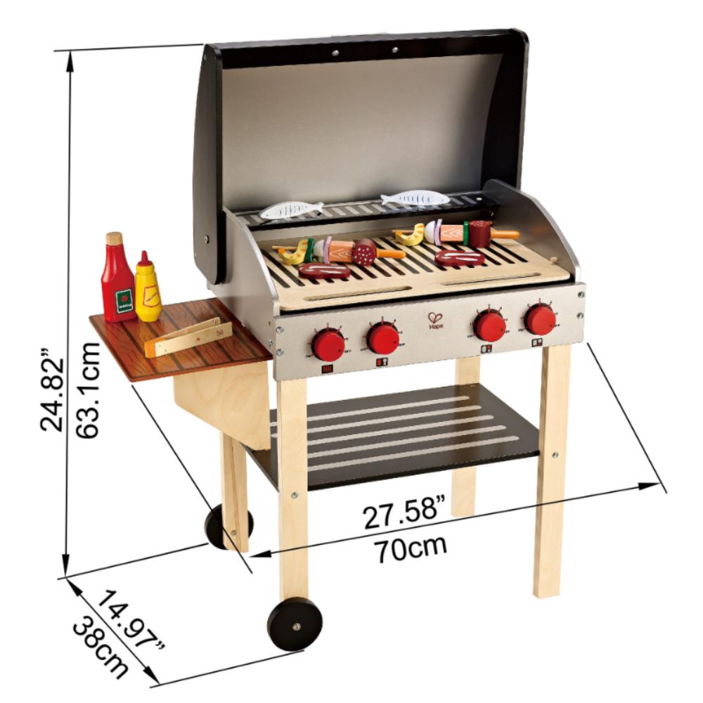 Hape - Wooden Gourmet Grill With Food 22pcs BBQ and Shish Kabab Kitchen Playset