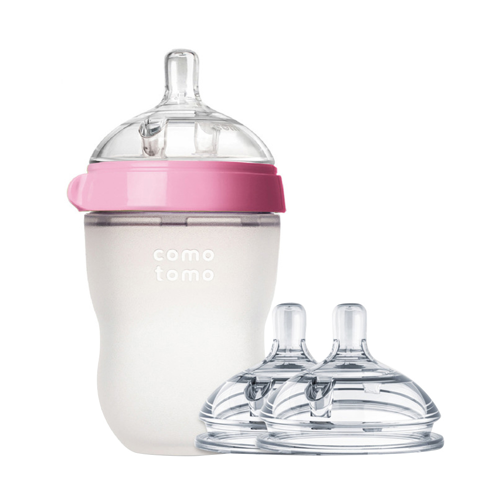 كوموتومو - رضاعة ناتشورال فيل مع حلمة طبيعية من السيليكون متوسطة التدفق - 250 مل - وردي