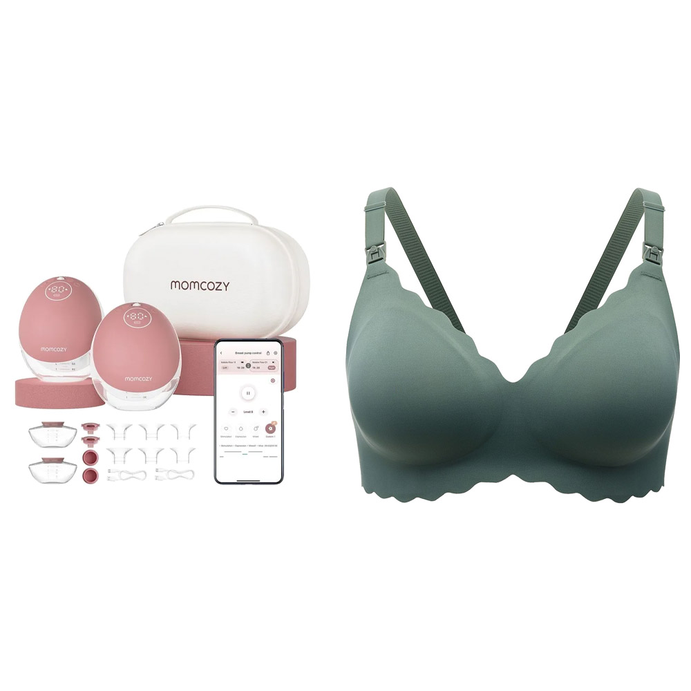 مام كوزي - شفاط حليب مزدوج إم 9 مع حمالة رضاعة مام كوزي مجانية - أخضر