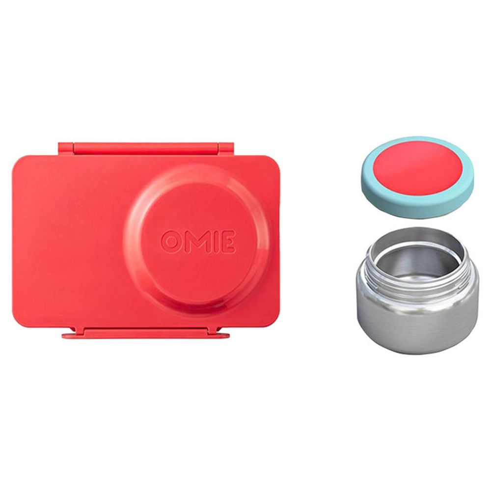 OmieBox - 2 Compartment Bento Box With Thermos, Ice Pack And Utensil Set - Pink -  6 Pcs
