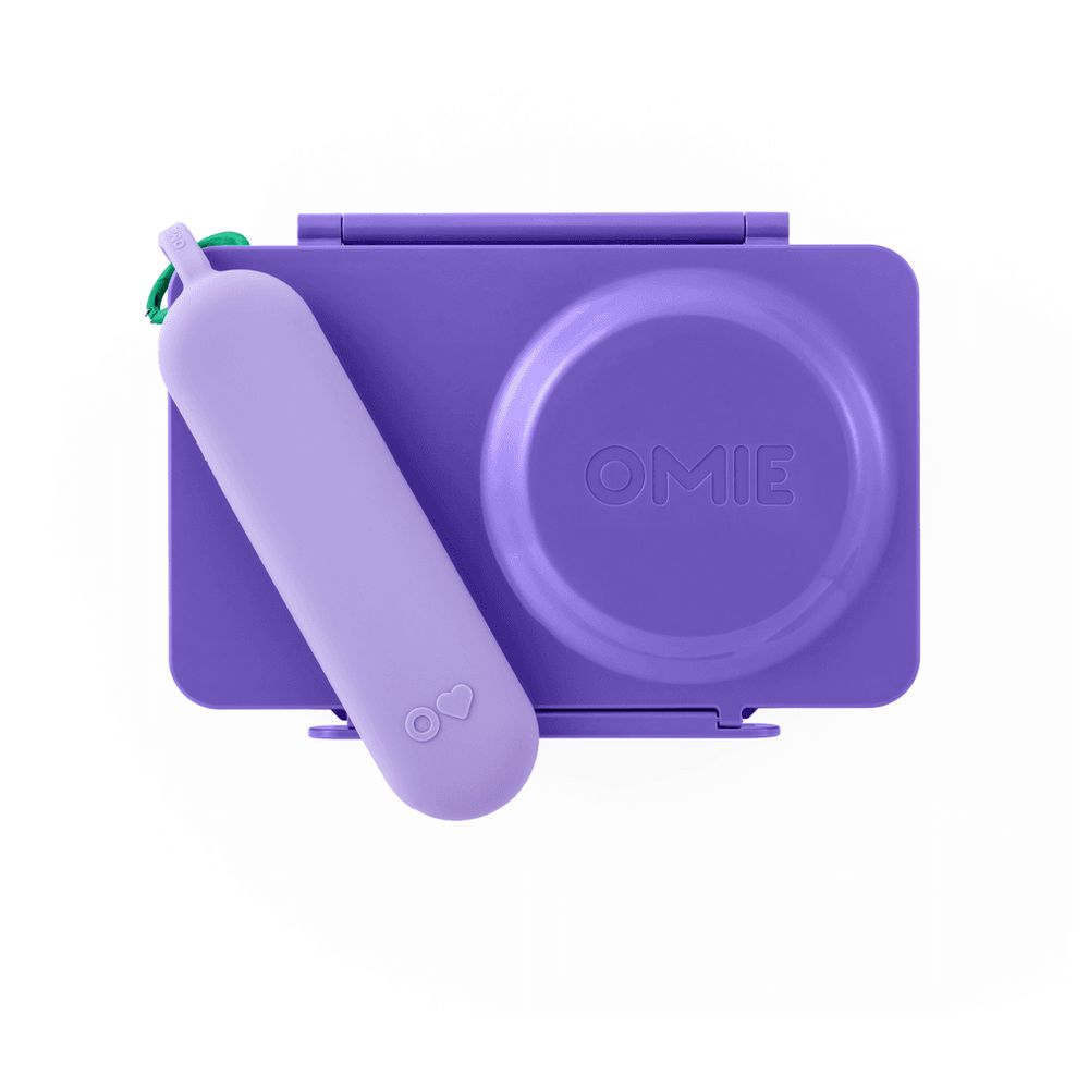 أومي بوكس - صندوق غداء بينتو من قسمين مع ترمس، كيس ثلج، ومجموعة أدوات مائدة - بنفسجي - 6 قطع
