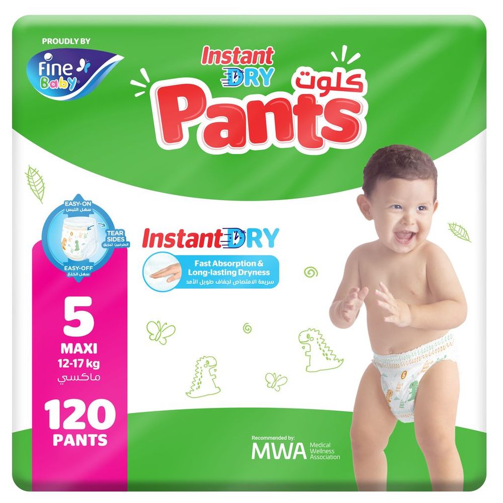 Fine Baby - Instant Dry Pants - Size 5 - Maxi - 12-17 kg - Pack of 2 - 240 Pcs