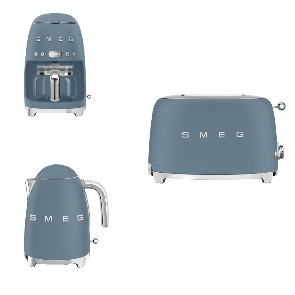 سميج - ماكينة قهوة بالتنقيط مع غلاية كهربائية سعة 1.7 لتر ومحمصة شريحتين - أزرق عاصف مطفي