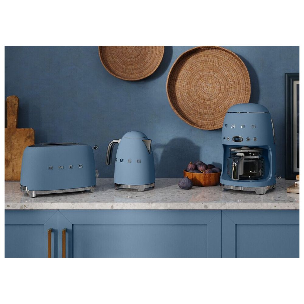 سميج - ماكينة قهوة بالتنقيط مع غلاية كهربائية سعة 1.7 لتر ومحمصة شريحتين - أزرق عاصف مطفي