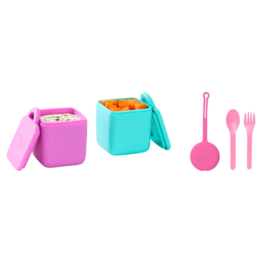Omiebox - Utensil + Holder Set - 3 Pcs And OmieDip Box Set - 2 Pcs - Pink