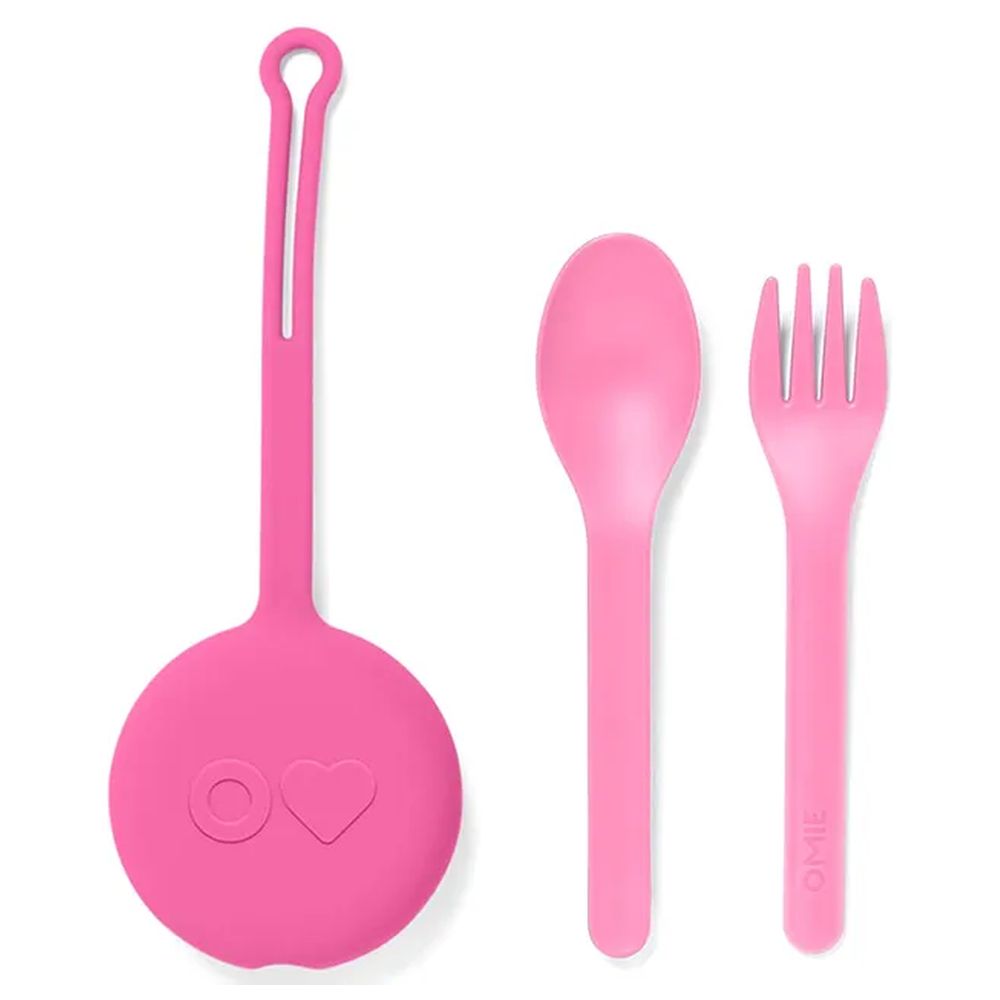 Omiebox - Utensil + Holder Set - 3 Pcs And OmieDip Box Set - 2 Pcs - Pink