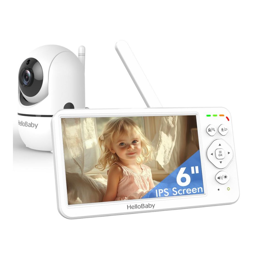 هالو بيبي - جهاز مراقبة الأطفال المحمول بشاشة 6 إنش مع حامل تثبيت لوحدة الطفل
