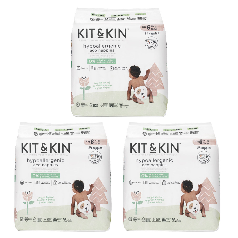 Kit & Kin - Eco Diapers - Size 6 - 14+kg - Pack of 3 - 72 Diapers 