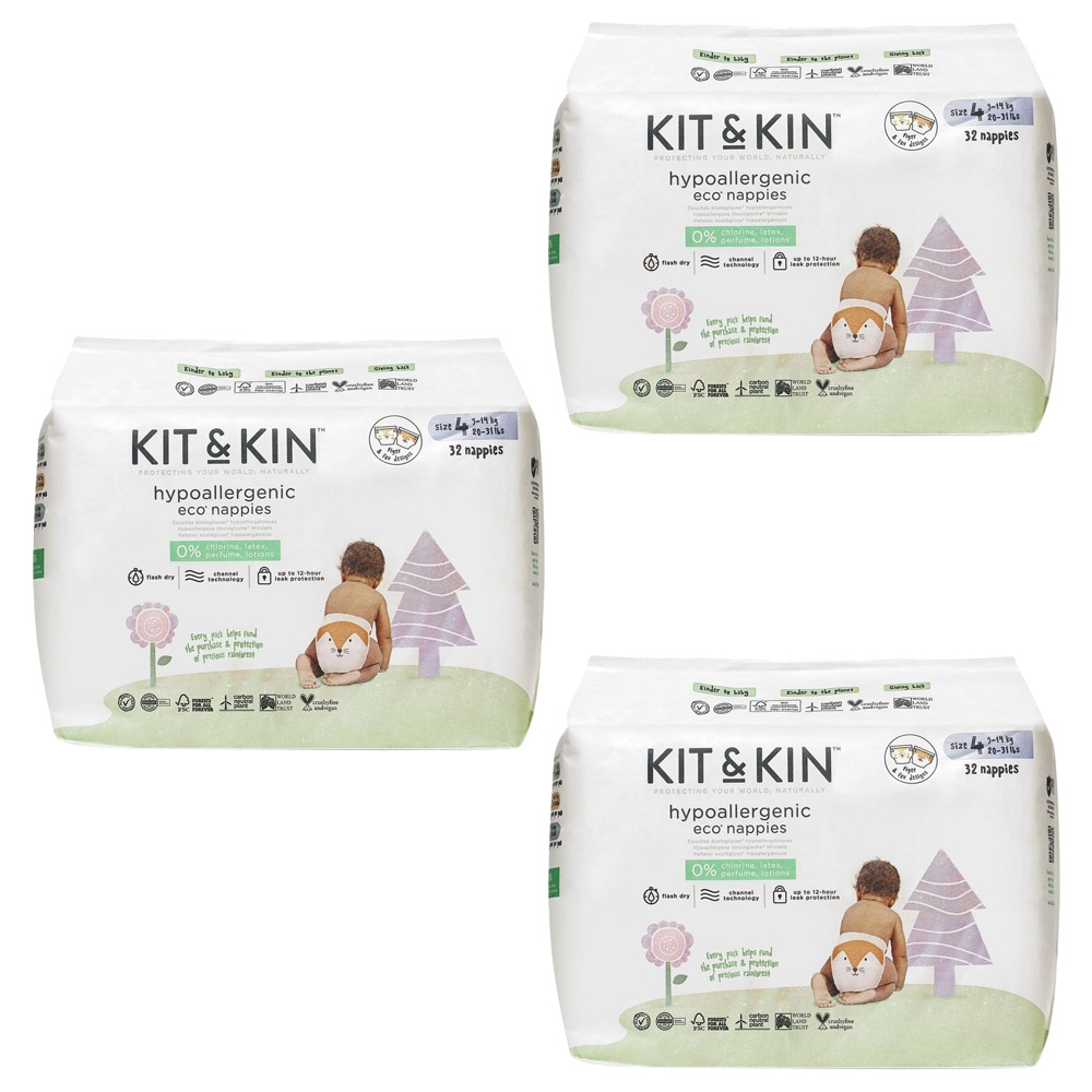Kit & Kin - Eco Diapers - Size 4 - 9-14 kg - Pack of 3 - 96 Diapers