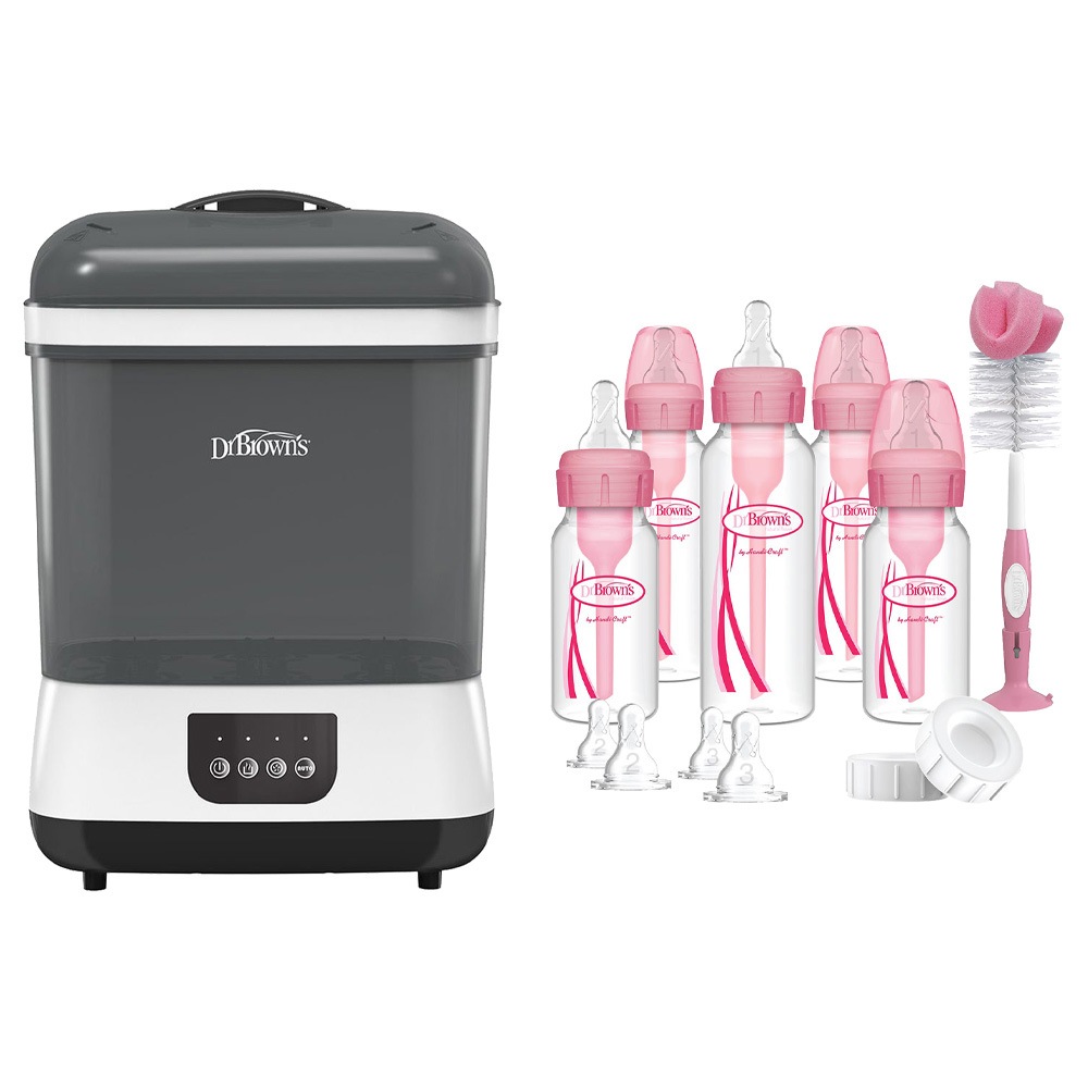 Dr. Brown's - Electric Sterilizer Dryer with HEPA Air Filter & PP Narrow Anti-Colic Baby Bottle - Pink
