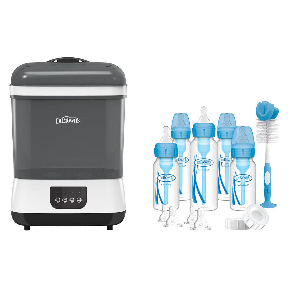 Dr. Brown's - Electric Sterilizer Dryer with HEPA Air Filter & PP Narrow Anti-Colic Baby Bottle - Blue