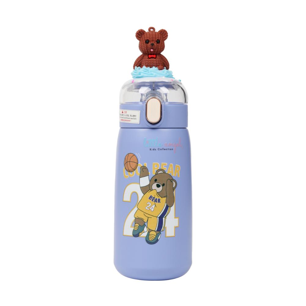 Little Angel - Stainless Steel Kids Water Bottle with Flip Straw 400ml - Blue