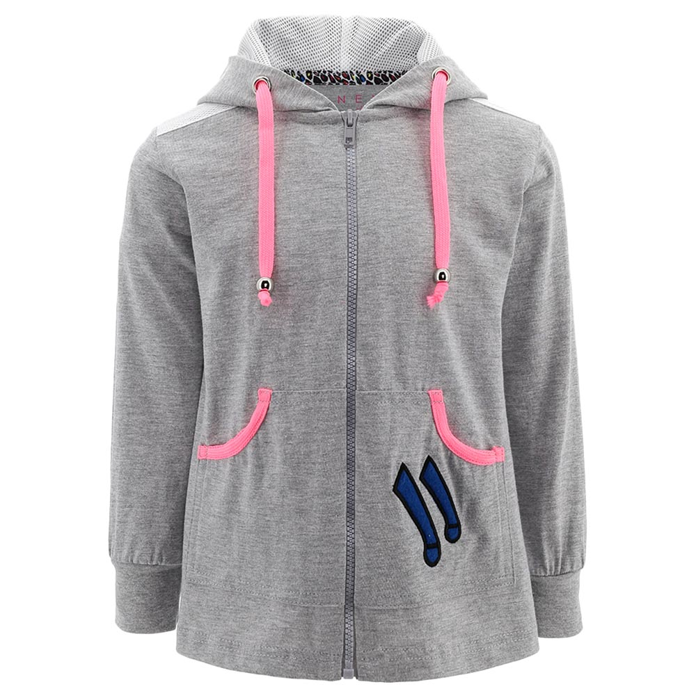 DANEH - Hoodie With Front Zipper and Mesh - Grey