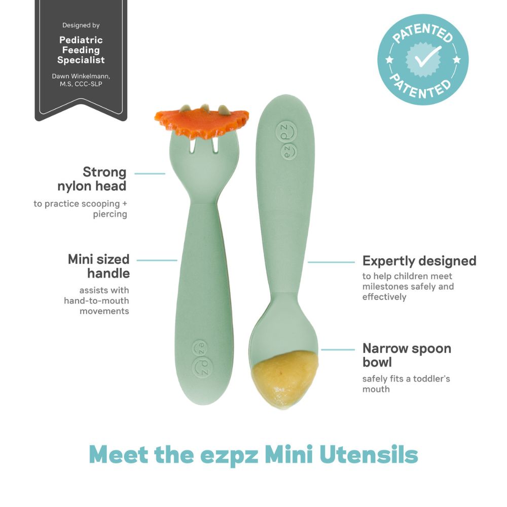 Ezpz - Mini Utensils (Spoon + Fork) - Sage