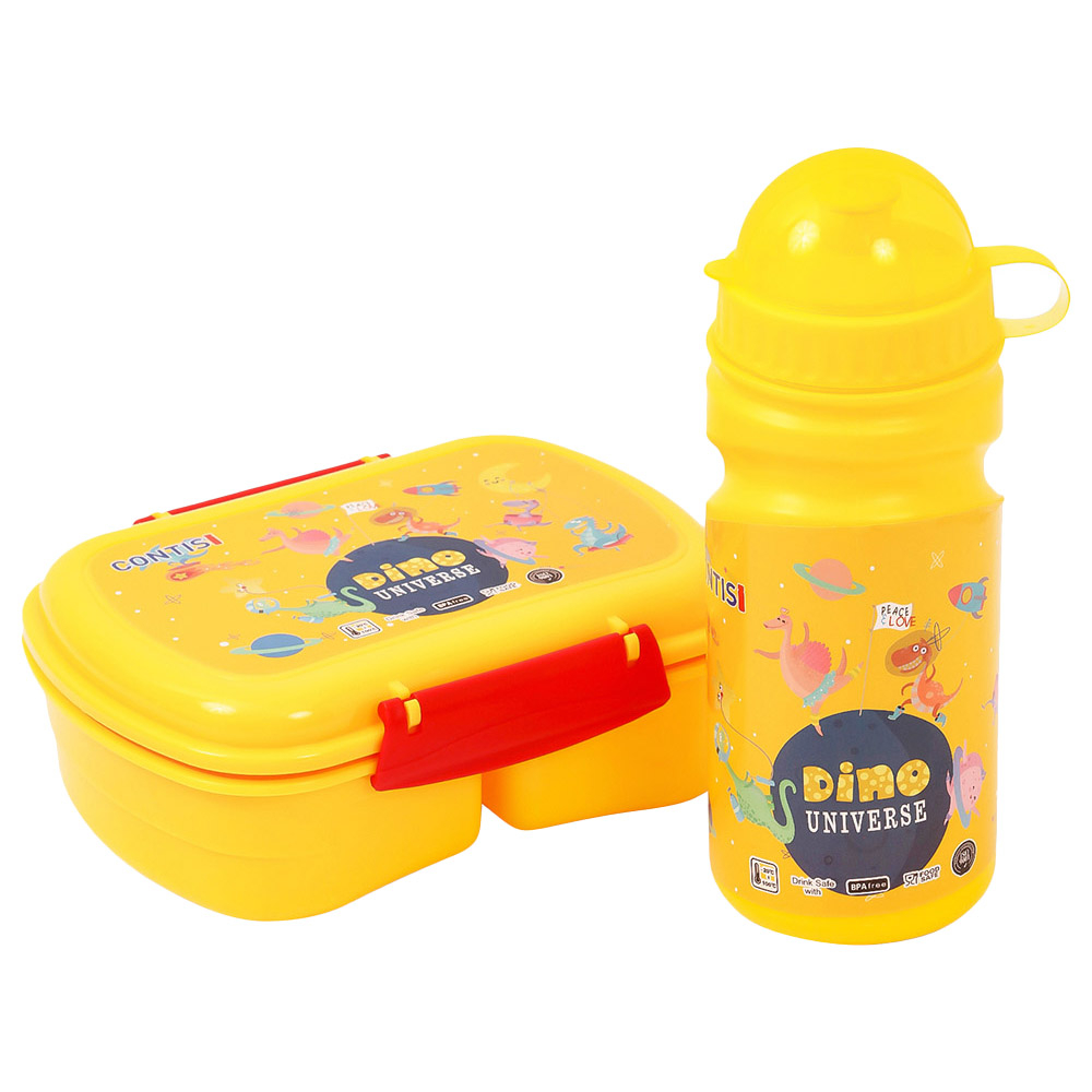 Eazy Kids - Dino Print Lunch Box with Bottle - Yellow