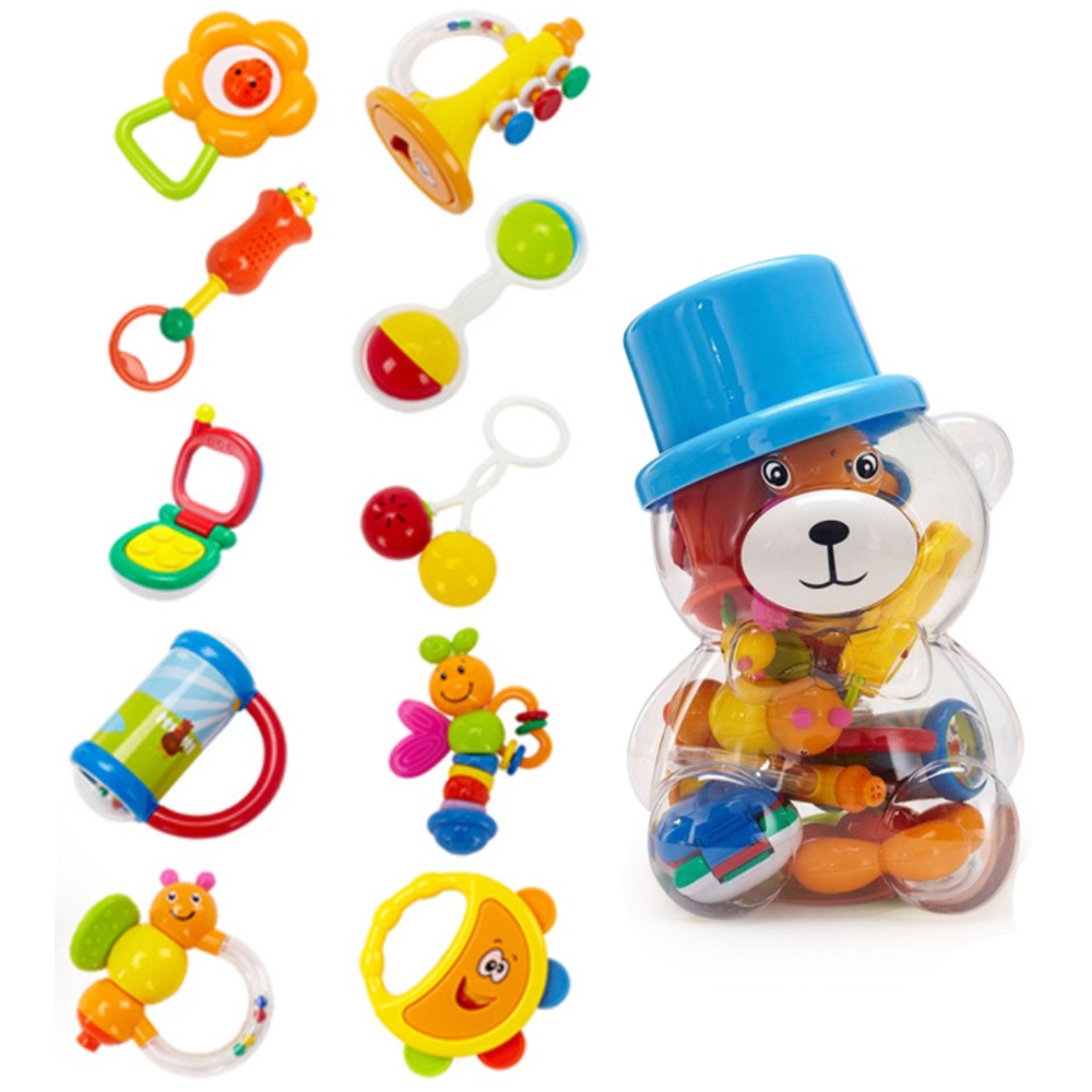 Goodway - Baby Rattle Toy 10 Pc Gift Set With Storage Box - Blue