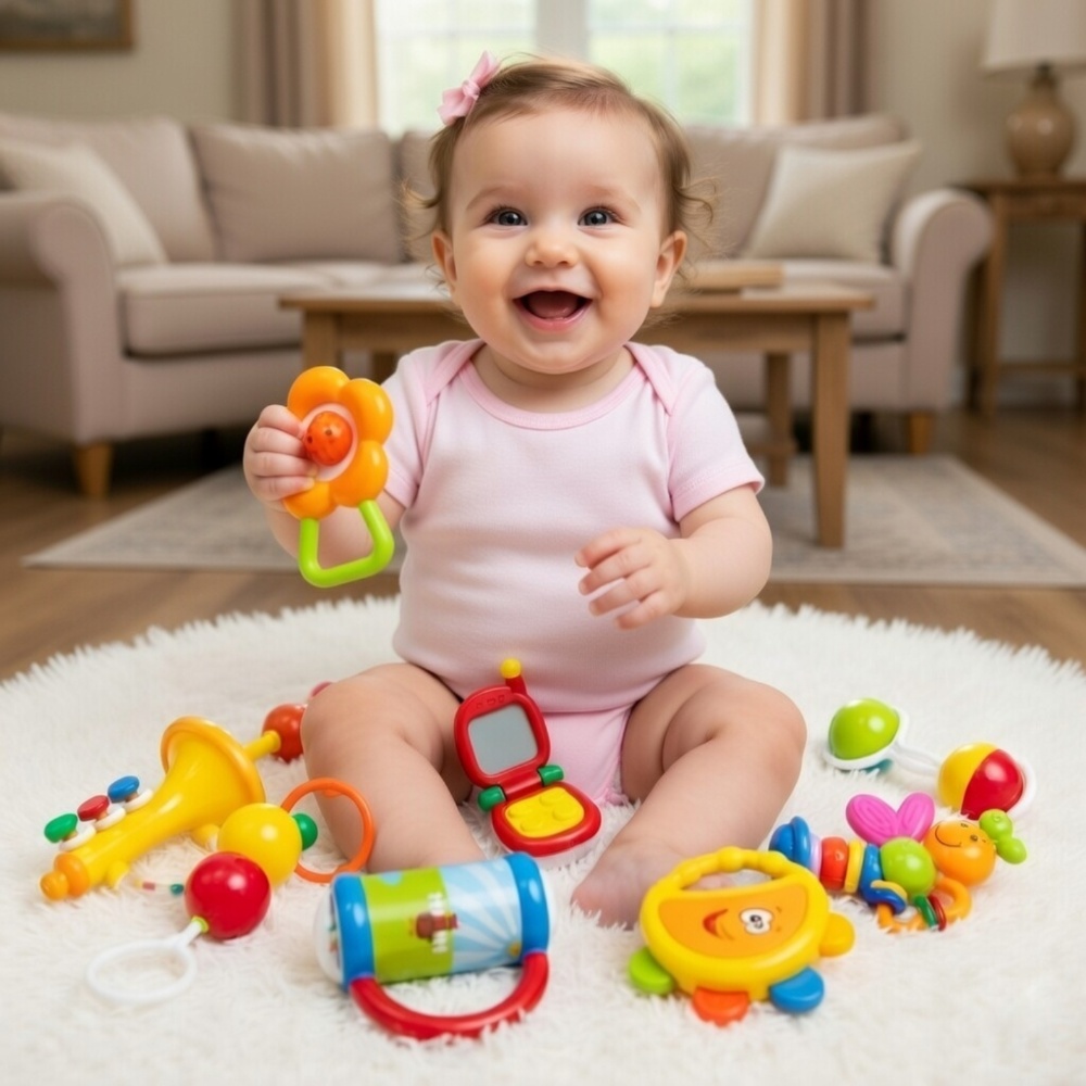 Goodway - Baby Rattle Toy 10 Pc Gift Set With Storage Box - Blue