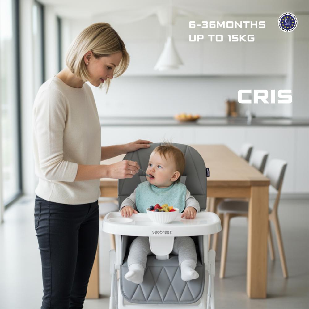 Neobreez Cris Compact Foldable Highchair For Child - Grey/White