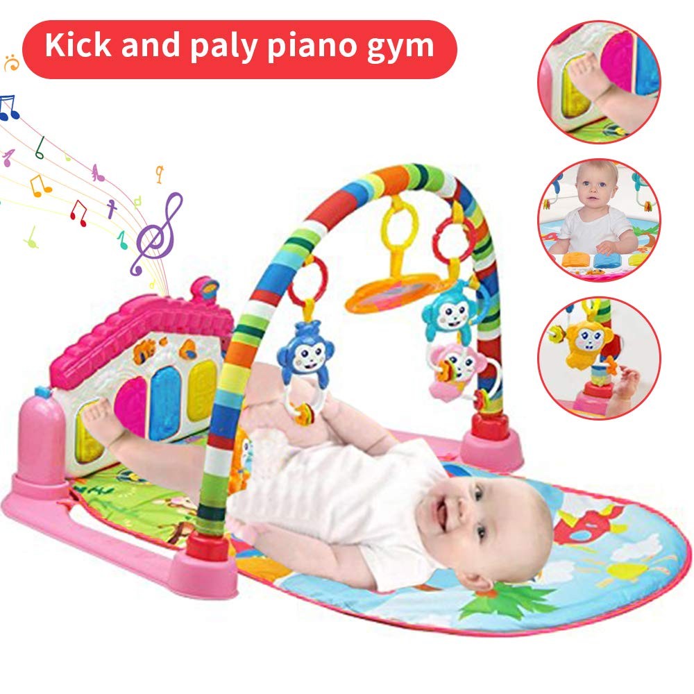 Huanger - Baby Play Gym Piano Mat Activity Center Toys - Pink