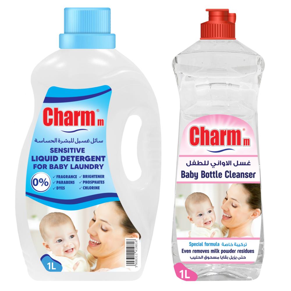 Charmm - Baby Sensitive Laundry Liquid - 1 L With Bottle & Toy Cleanser - 1 L