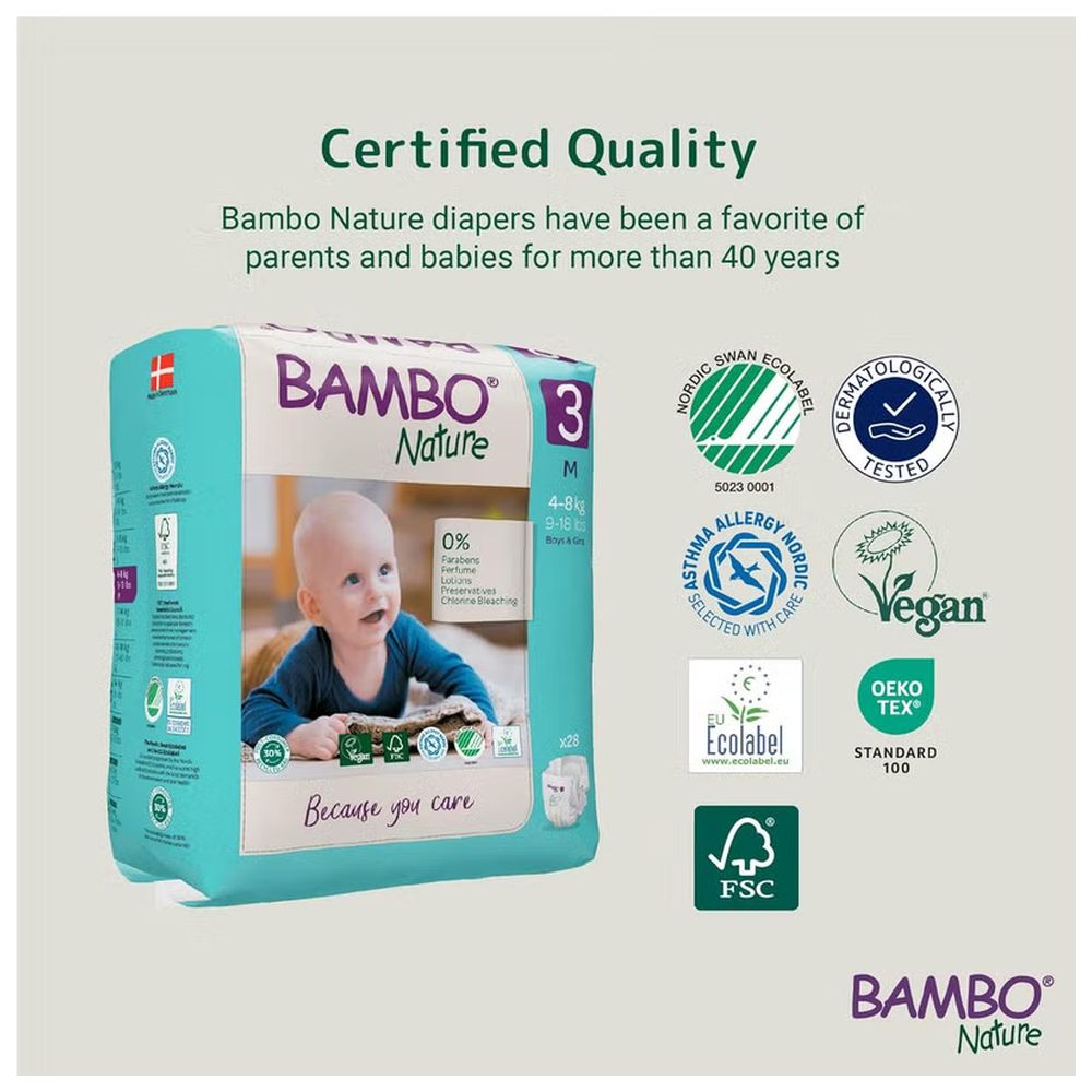 بامبو ناتشر - حفاضات صديقة للبيئة، مقاس 3 (4-8 كجم) - 28 حفاض