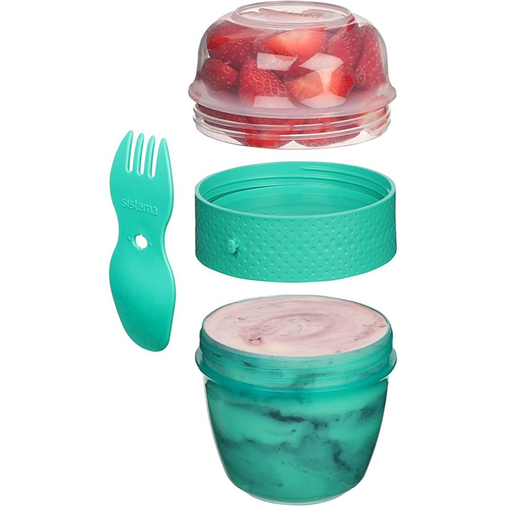 Sistema - Snack Capsule With Fork - 2 Compartment - 515ml - Green