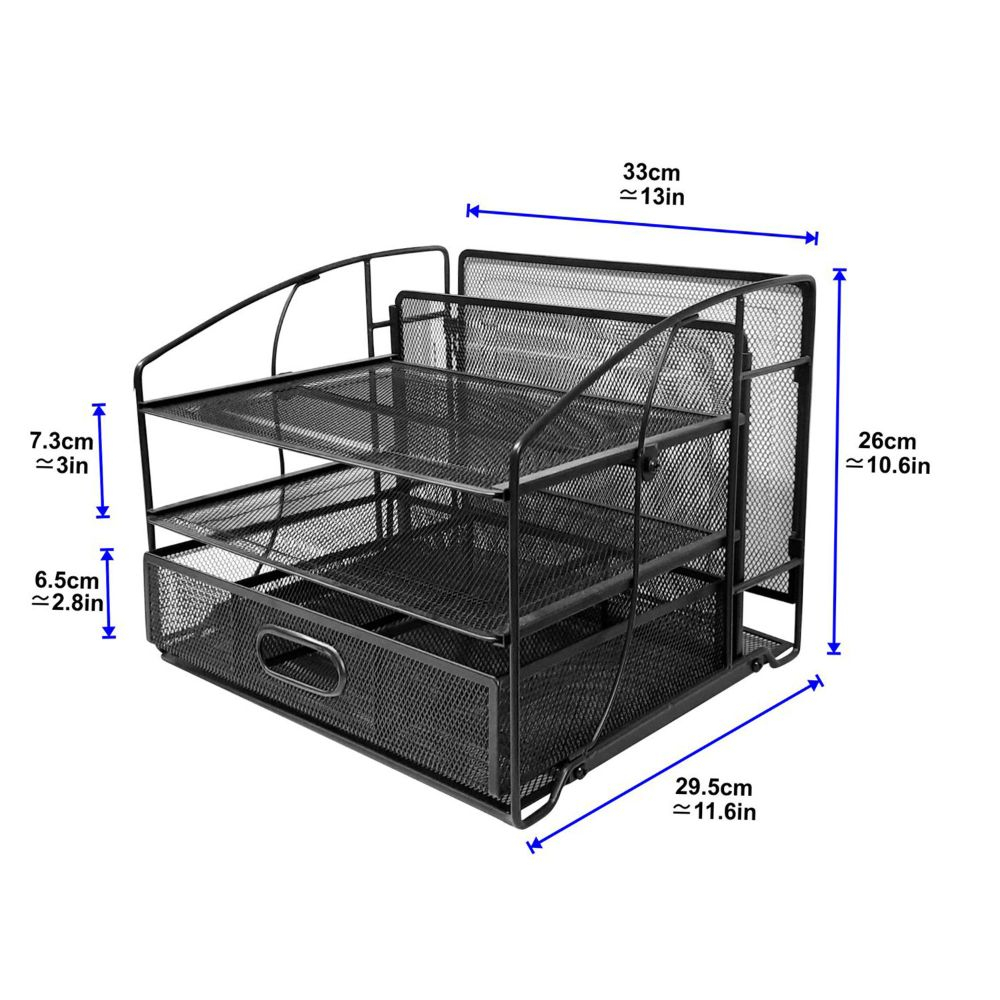 Zenments - 3 Tier Mesh Desk Organiser - Black