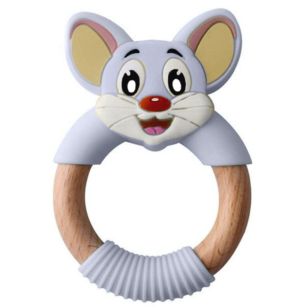 لوكو- عضاضة سيليكون وخشب- رمادي