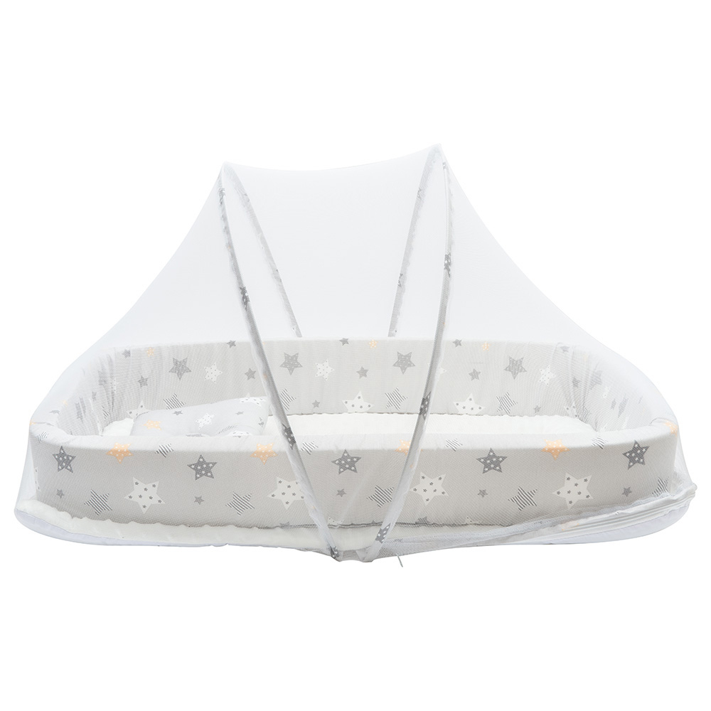Little Angel Baby Nest Bed With Mosquito Net Newborn Lounger Star Grey