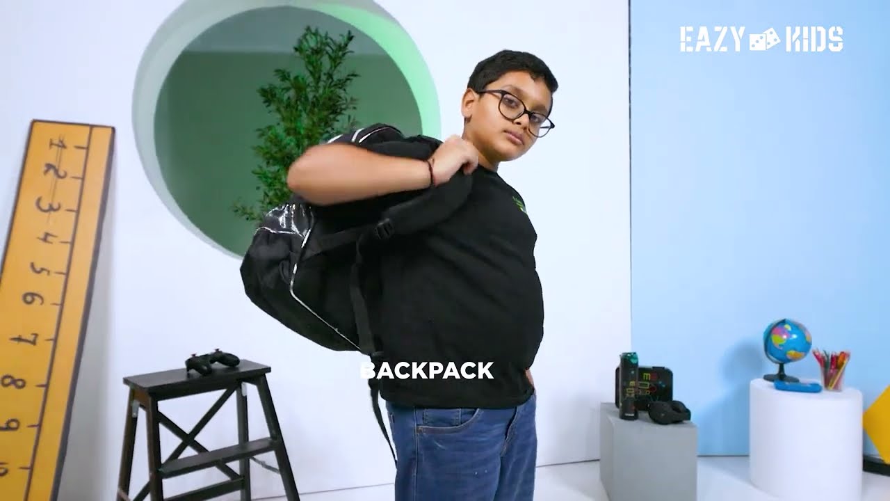 Eazy Kids - School Bag combo Gen Z Gamer - Set of 4 - Black - 17-Inch/43.5cm