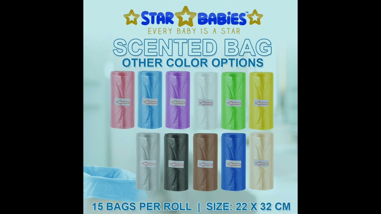 Star Babies Pack of 15/225 Bags Scented Nappy Bag Blue & Assorted Dispenser