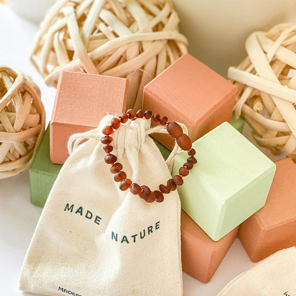 Made by Nature - Premium Amber Baby Teething Bracelet - Caramel Raw