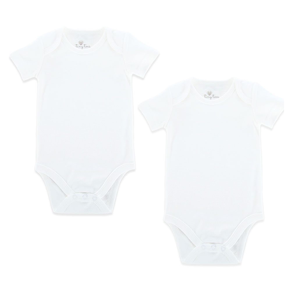Tiny Toes - 100% Cotton Pack of 2 Short Sleeve Bodysuit - White