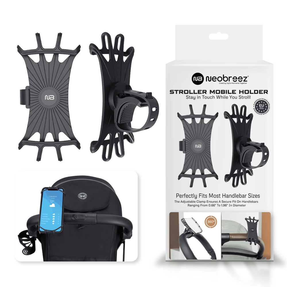 نيوبريز - حامل هاتف لعربة الأطفال قابل للتعديل بزاوية 360 درجة - ملائم لجميع الأعمار
