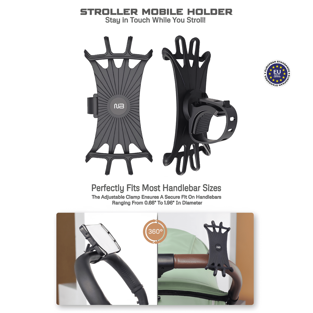 نيوبريز - حامل هاتف لعربة الأطفال قابل للتعديل بزاوية 360 درجة - ملائم لجميع الأعمار