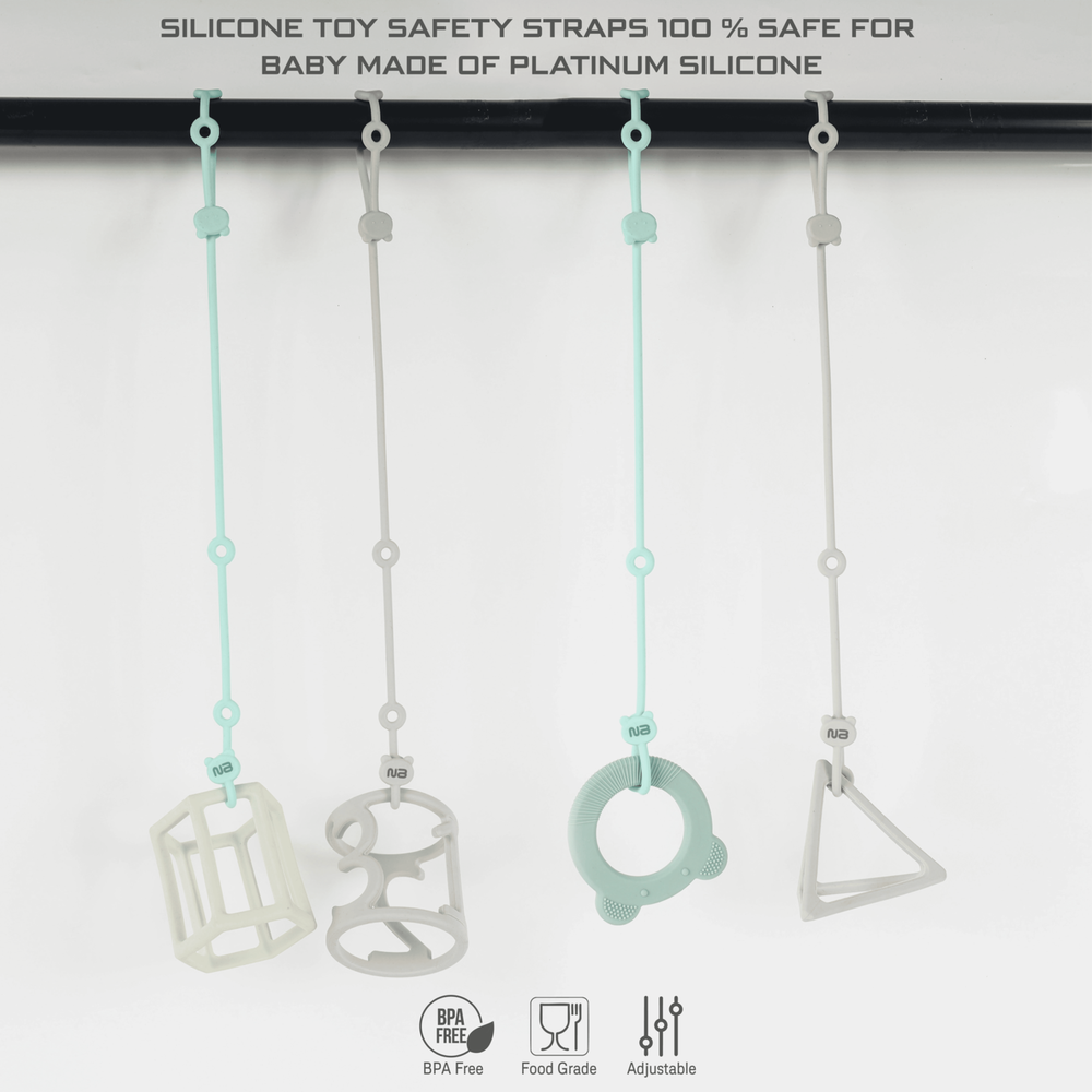 نيوبريز - حزام سيليكون للهايات والألعاب وعضاضات الأطفال والزجاجات - عبوة من قطعتين